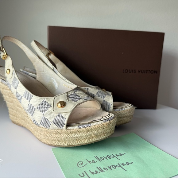 Louis Vuitton Vintage Damier Azur Wedge Sandals - Picture 1 of 8
